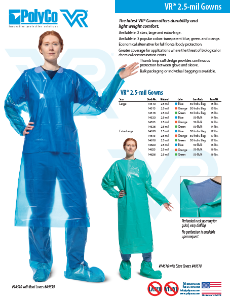 Woman wearing protective plastic covering over medical clothing